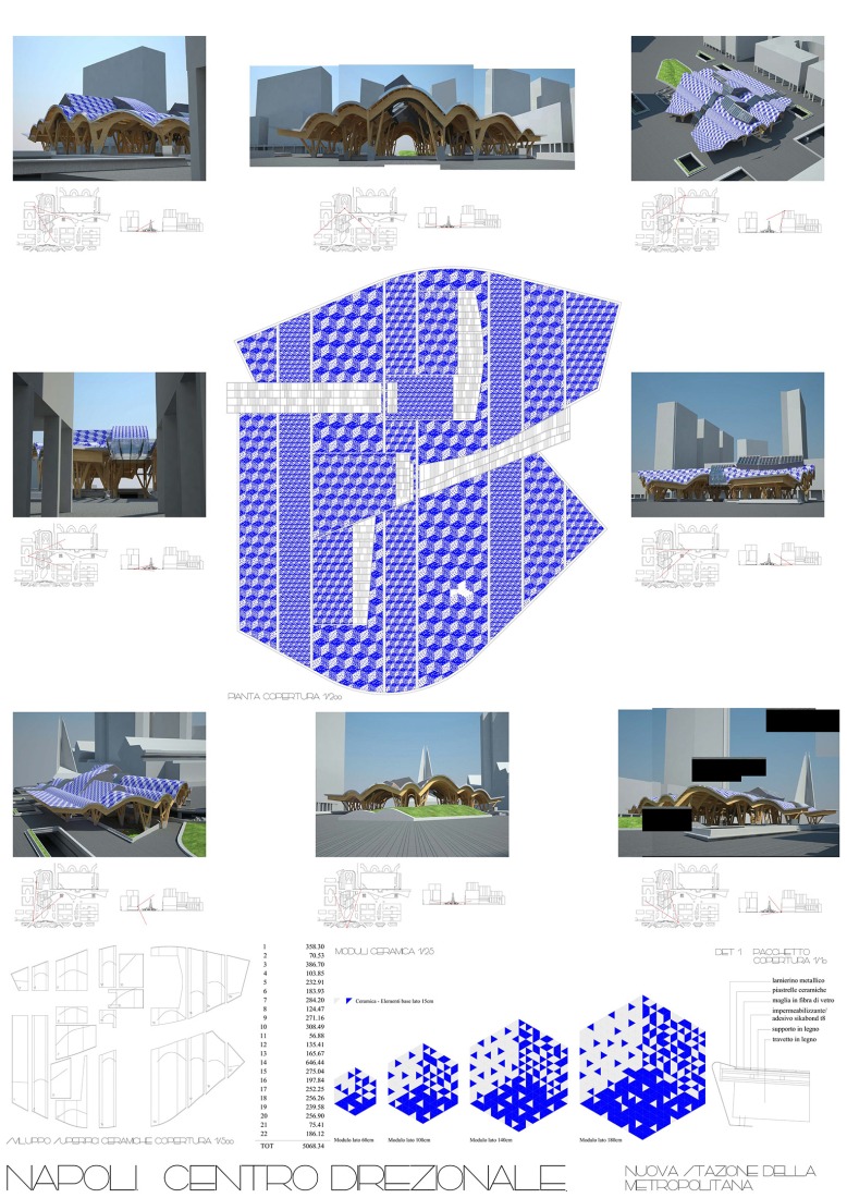 Floor plan of roof cladding. Centro Direzionale, Naples Underground Central Station by Benedetta Tagliabue - EMBT Architects.