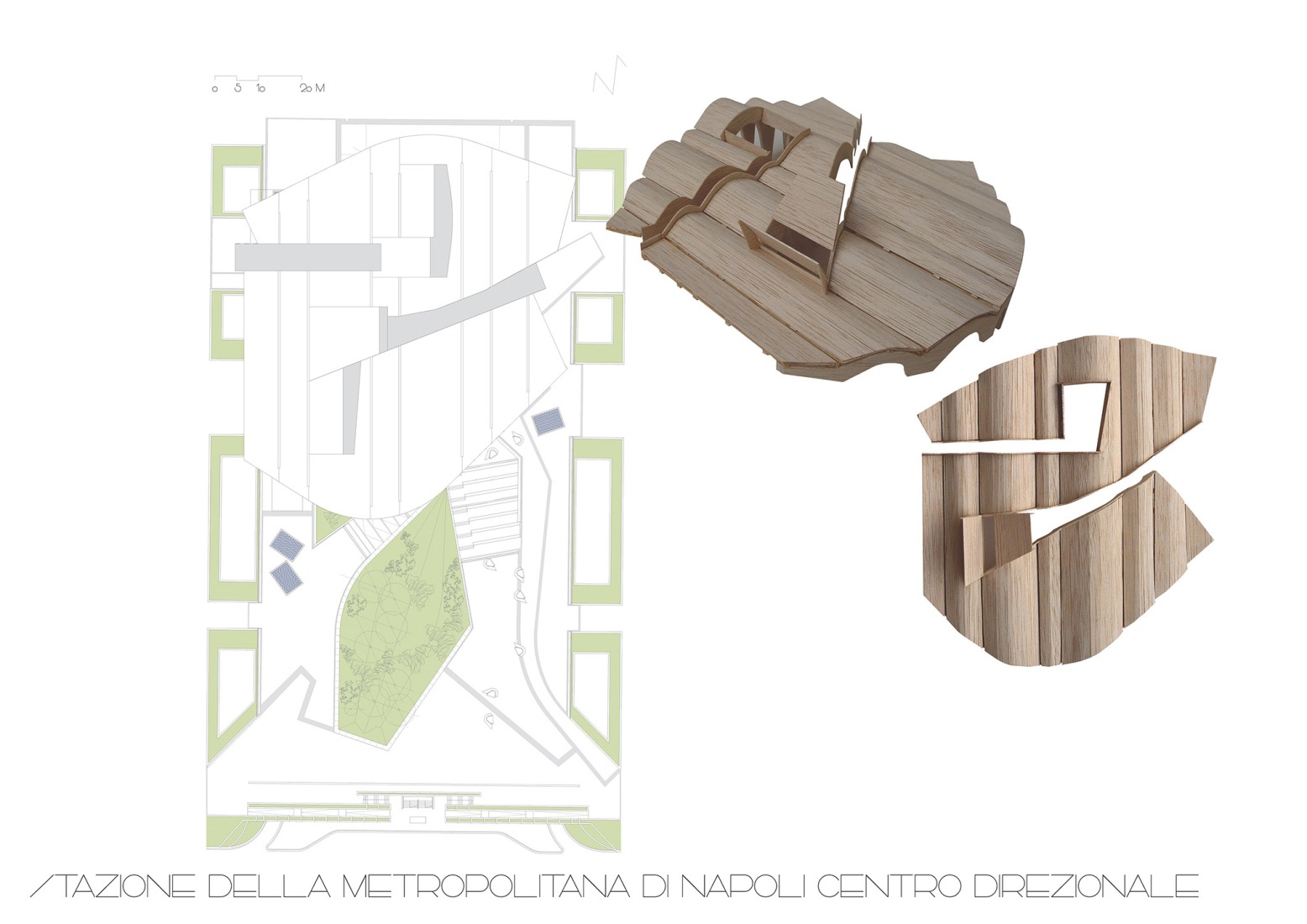 Planimetry / Collage / Model. Centro Direzionale, Naples Underground Central Station by Benedetta Tagliabue - EMBT Architects.