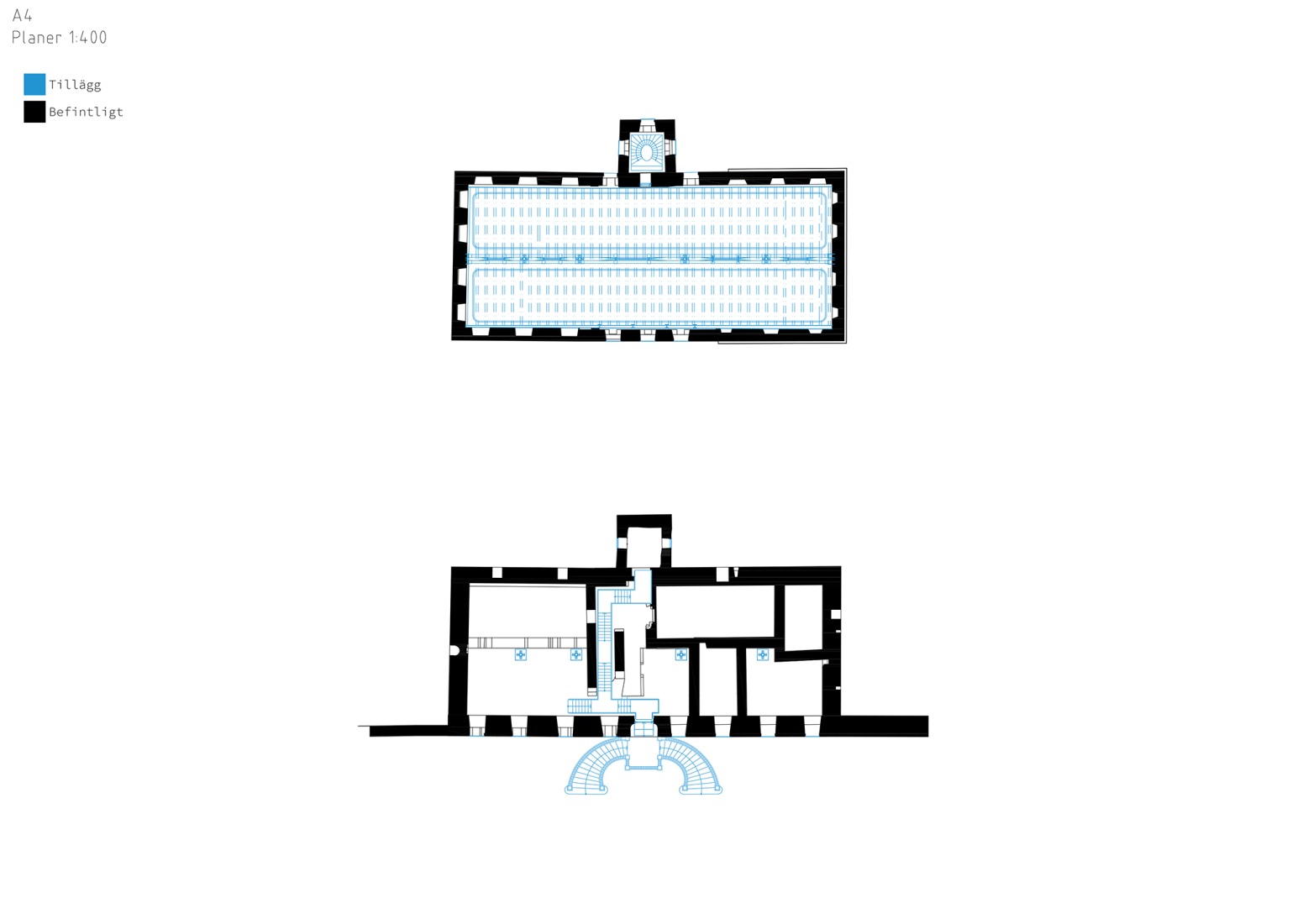 Plano de planta baja y planta de cubierta. Ruinas del castillo de Stjärnorp por Wikerstål Arkitekter / Tengbom Arkitekter.