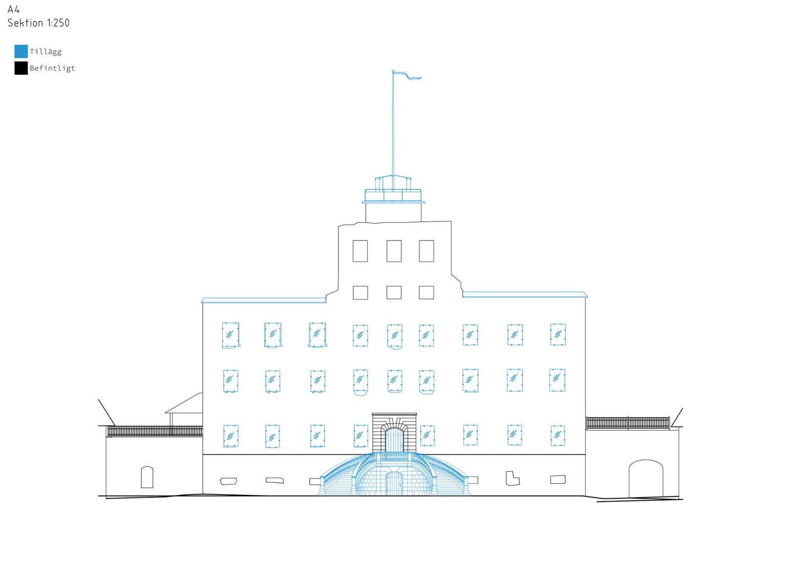 Alzado Este. Ruinas del castillo de Stjärnorp por Wikerstål Arkitekter / Tengbom Arkitekter.