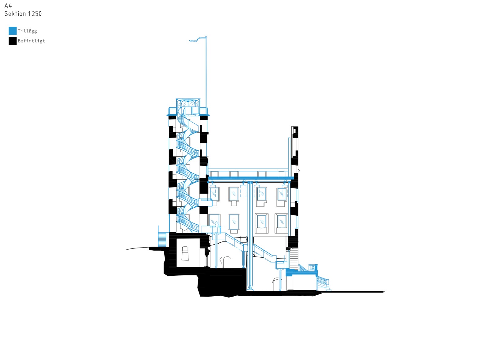 Sección transversal. Ruinas del castillo de Stjärnorp por Wikerstål Arkitekter / Tengbom Arkitekter.