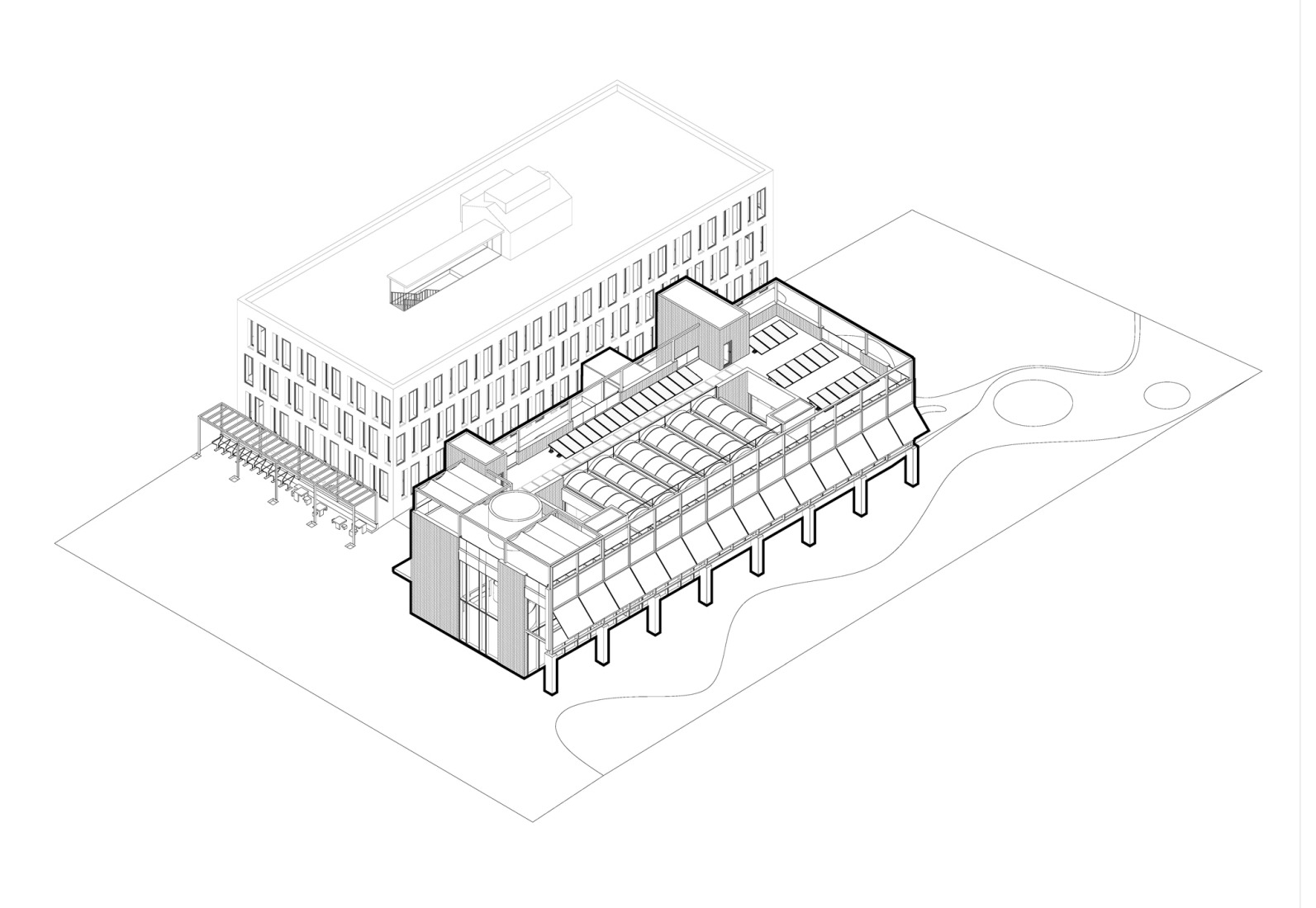 Axonometry. Expansion of the Technology-Based Business Center by VIRA arquitectura. 