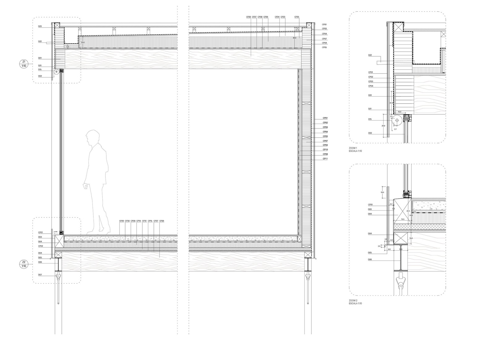 Constructive detail. Casa 144º by Jaime Prous Architects and Pineda Monedero.