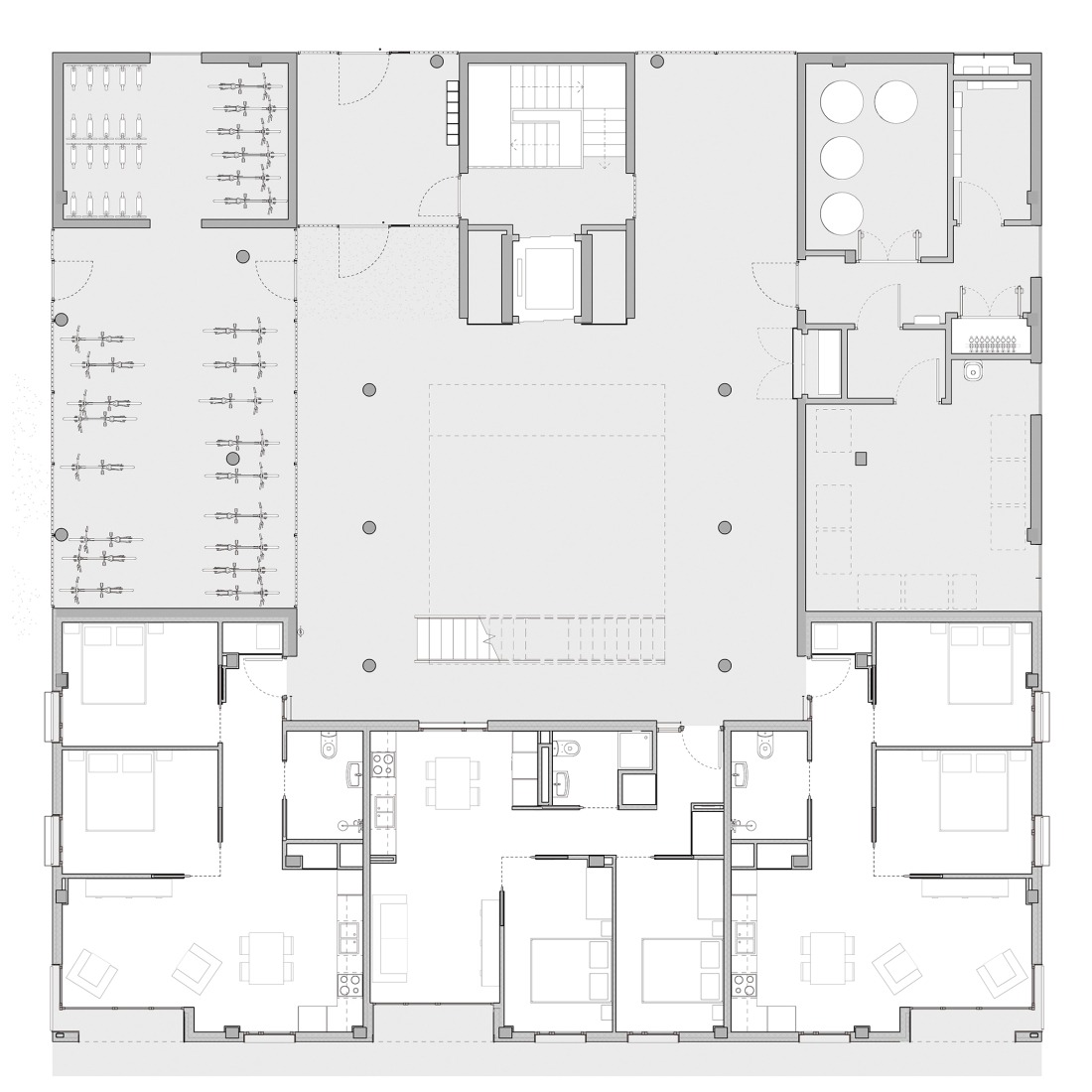 Ground floor plan. Social housing and collective space in Igualada by UTE MBM arquitectes + 4RQ arquitectura.