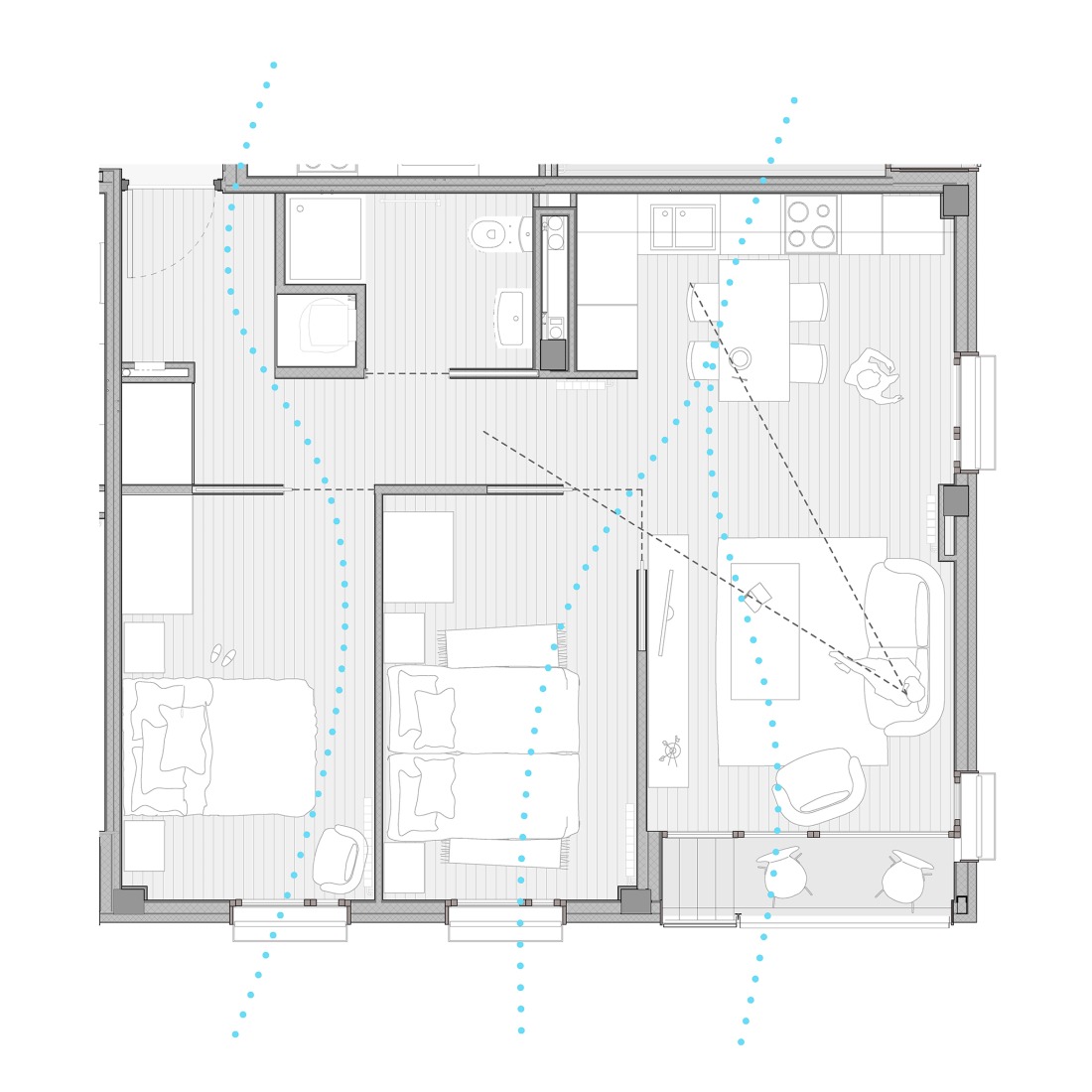 Room floor plan. Social housing and collective space in Igualada by UTE MBM arquitectes + 4RQ arquitectura.