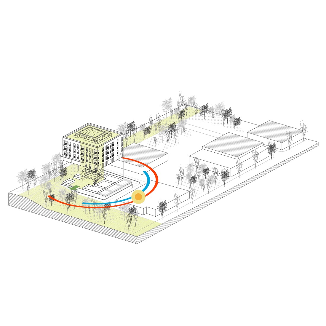 Axonometry. Social housing and collective space in Igualada by UTE MBM arquitectes + 4RQ arquitectura.