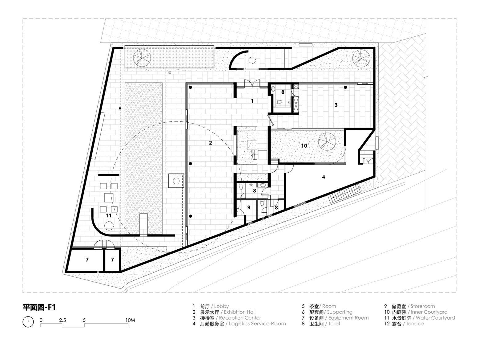 Plano de planta baja. Centro de Exposiciones «Red Box» por Mix.