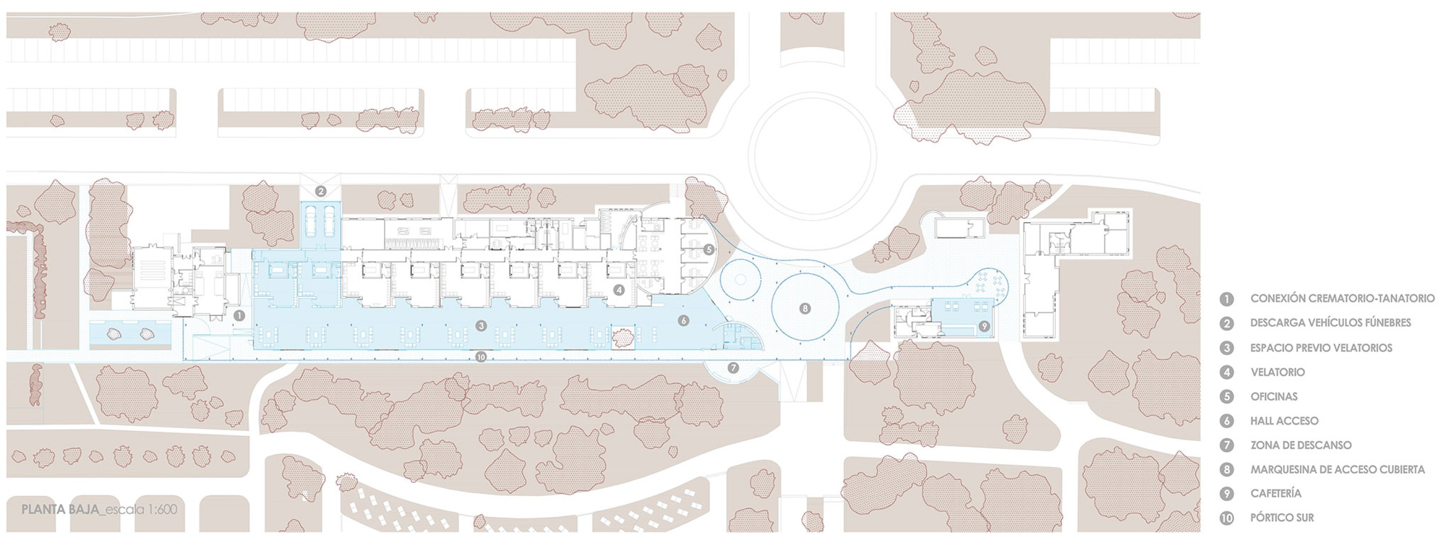 Ground floor plan. Renovation and expansion of the Tanatorio de las Contiendas by Arias Garrido Arquitectos + GMM Ingeniería y Arquitectura.