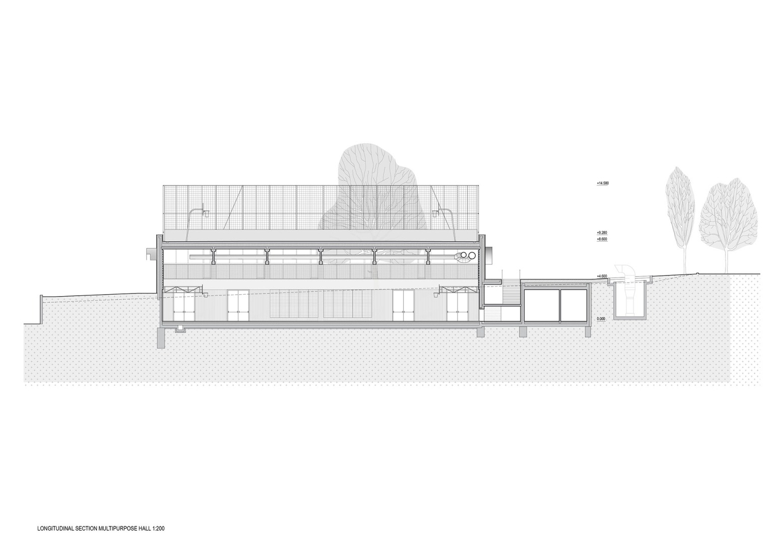 Sección. Ampliación de escuela primaria por Bakyta Architekti. 