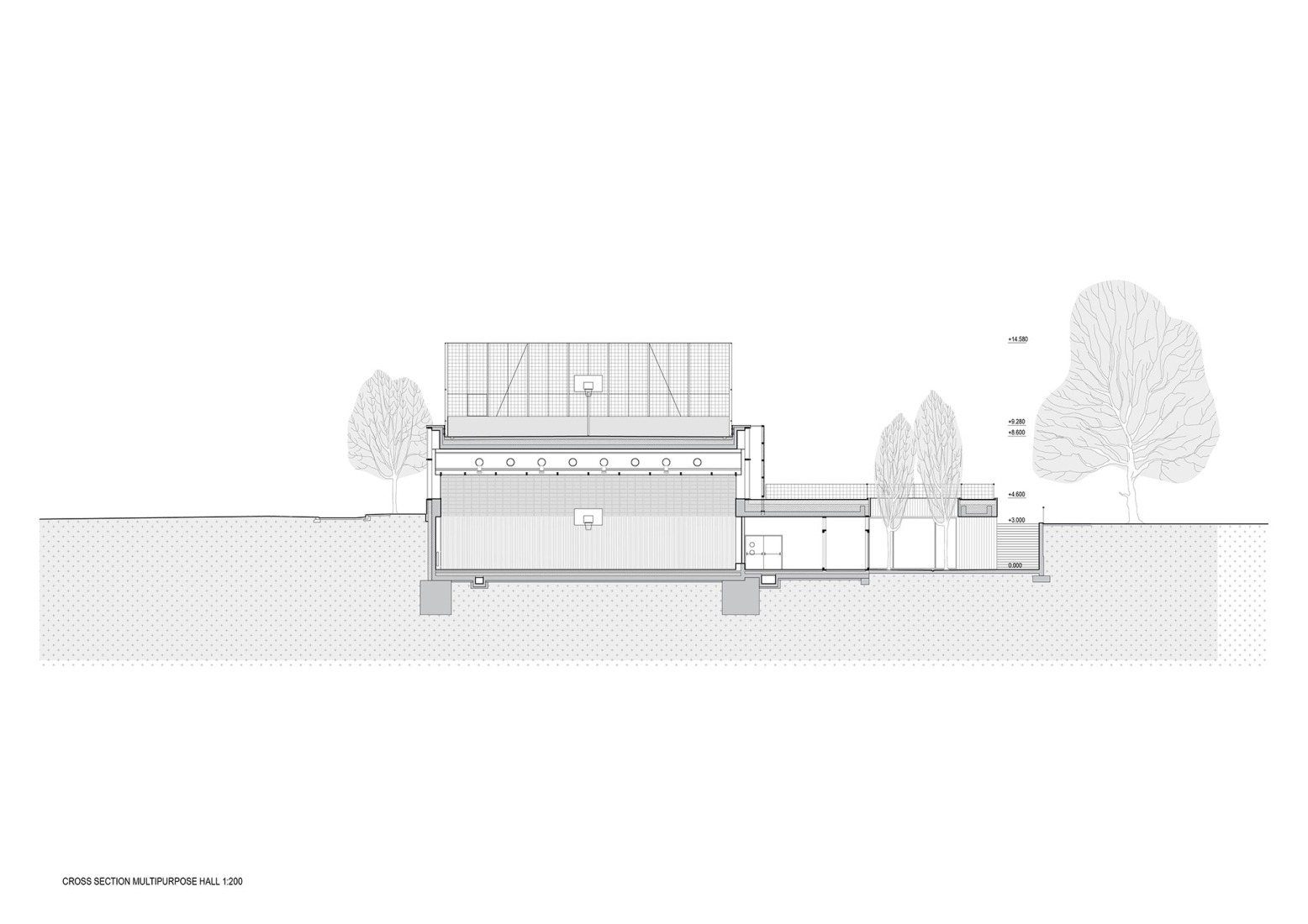 Sección. Ampliación de escuela primaria por Bakyta Architekti. 