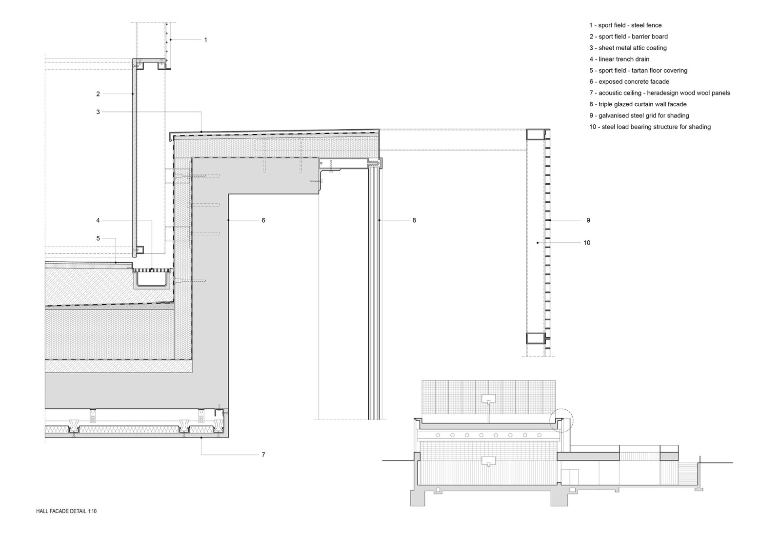 Detalle constructivo. Ampliación de escuela primaria por Bakyta Architekti.