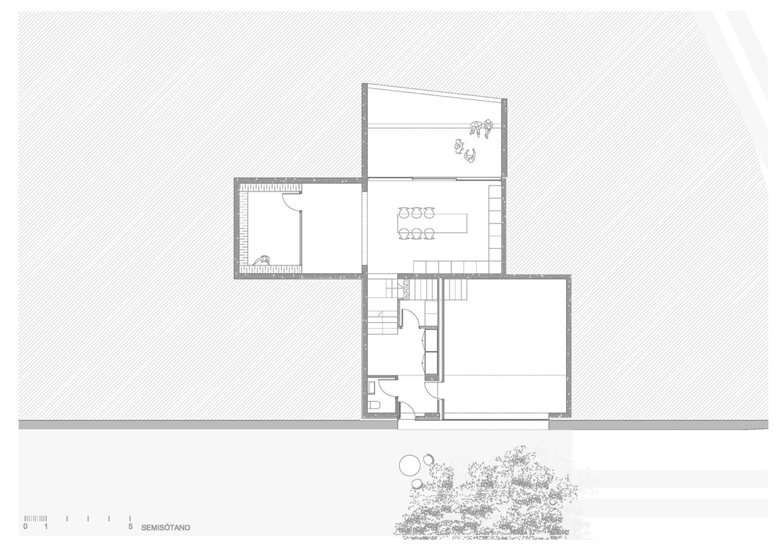 Plano de planta de sótano. Casa Saiar por Castroferro Arquitectura.