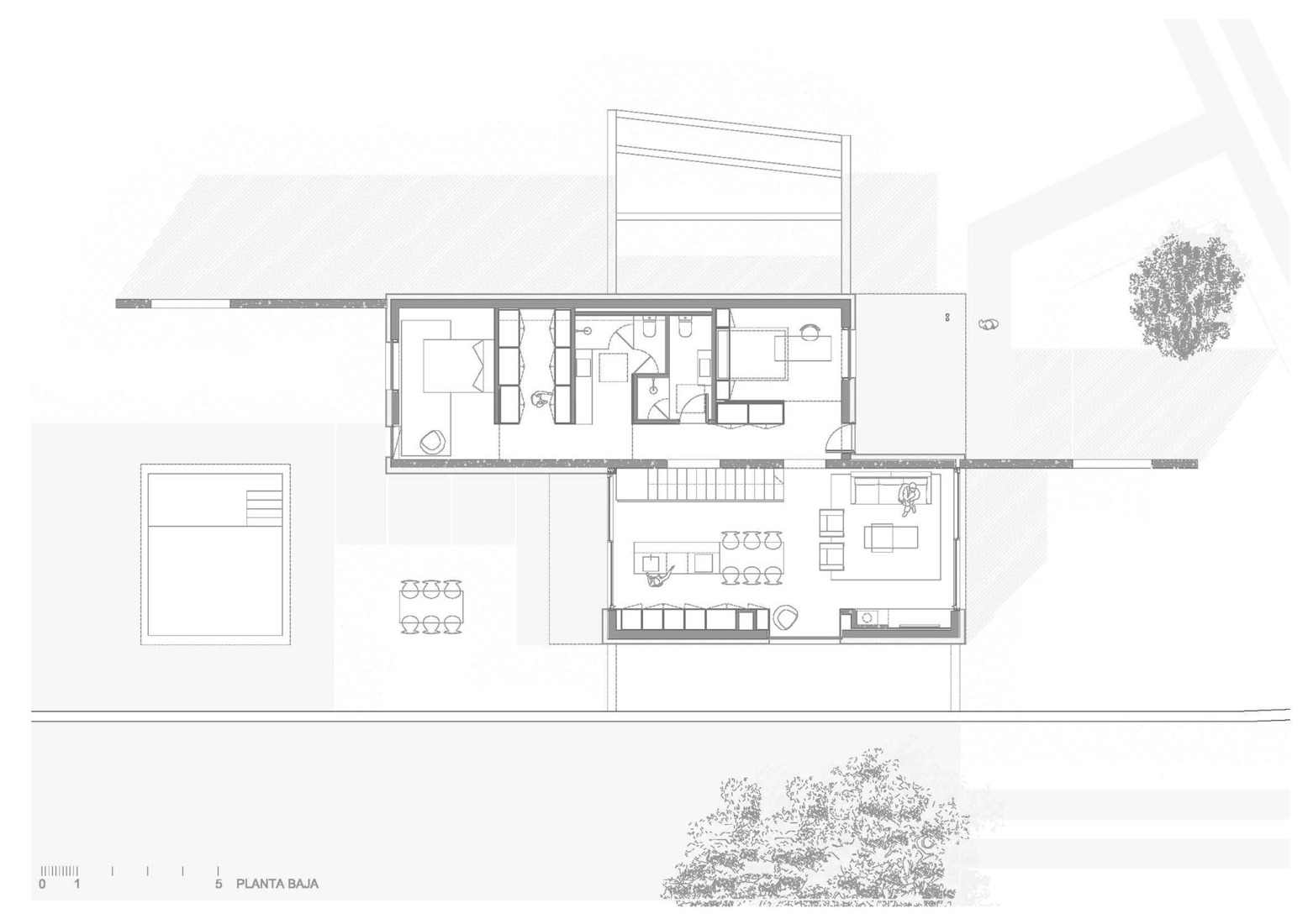 Plano de planta baja. Casa Saiar por Castroferro Arquitectura.  