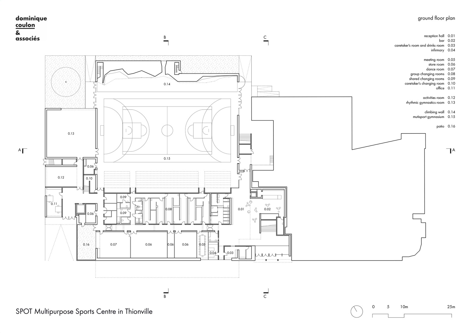 Ground floor plan. SPOT Multipurpose Sports Centre in Thionville by Dominique Coulon & associés.