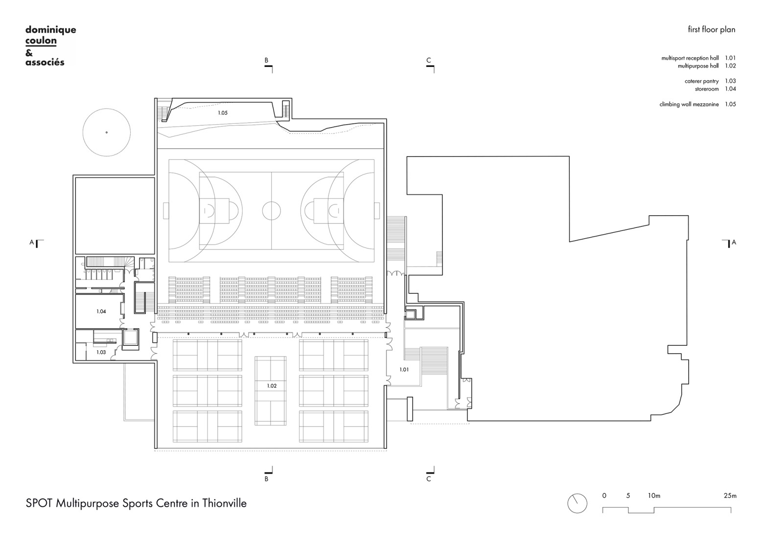 First floor plan. SPOT Multipurpose Sports Centre in Thionville by Dominique Coulon & associés. 