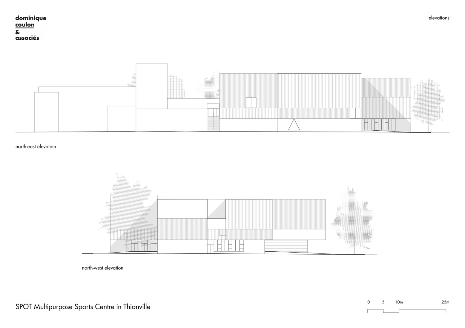 Elevation. SPOT Multipurpose Sports Centre in Thionville by Dominique Coulon & associés.
