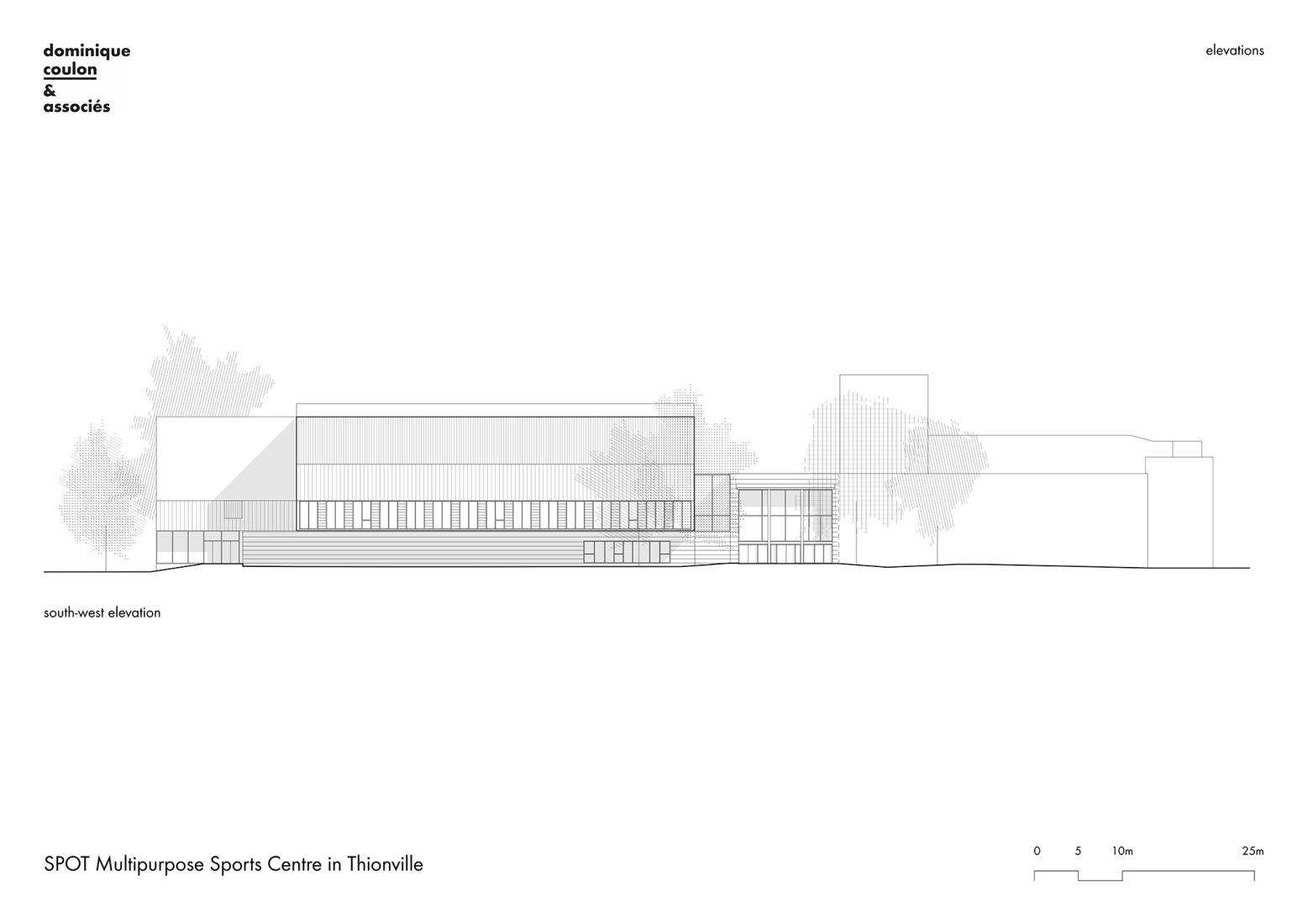 Elevation. SPOT Multipurpose Sports Centre in Thionville by Dominique Coulon & associés.
