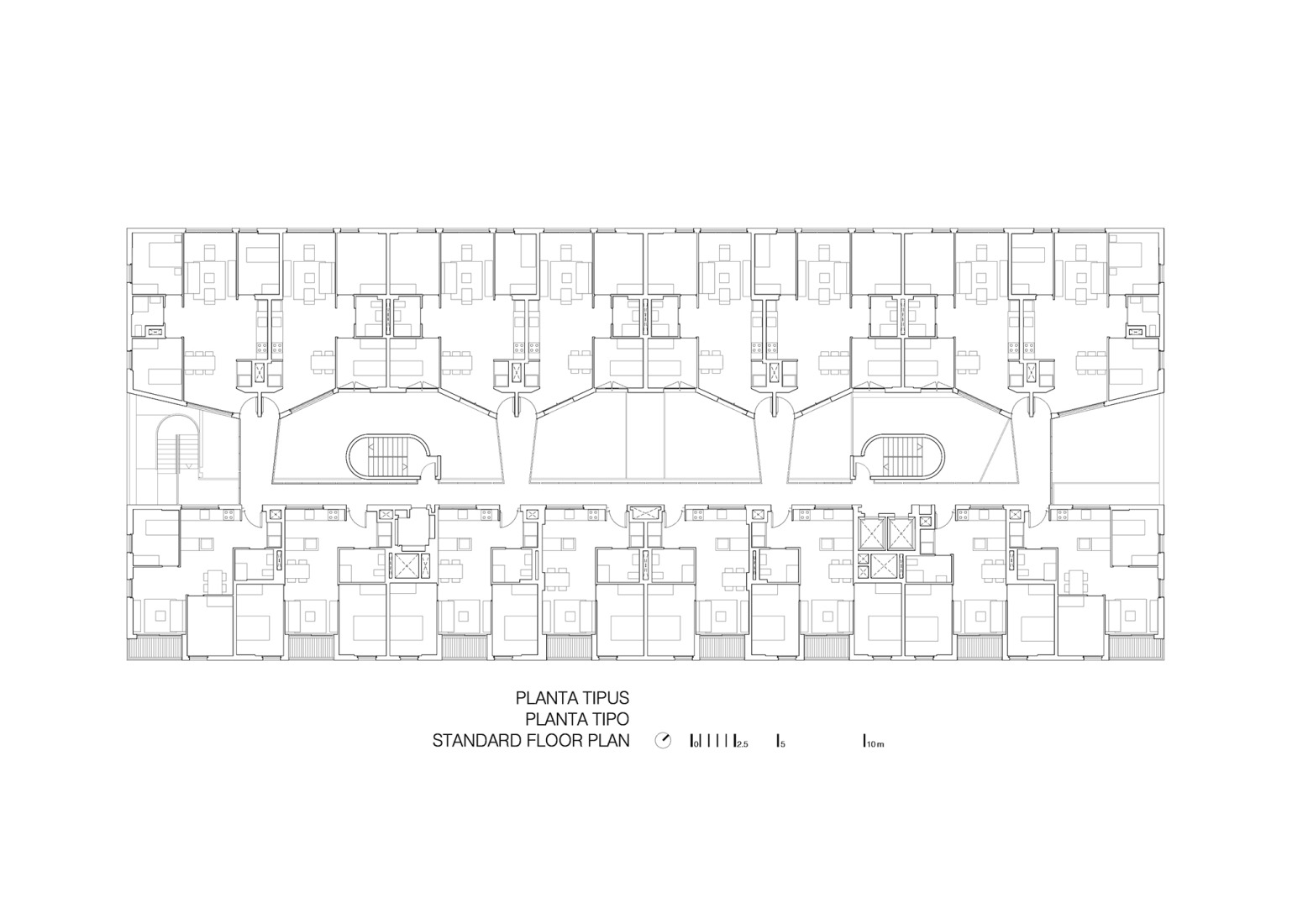 Typical floor plan. SB Building. 110 affordable rental apartments, complementary spaces, and commercial premises by EMBA.
