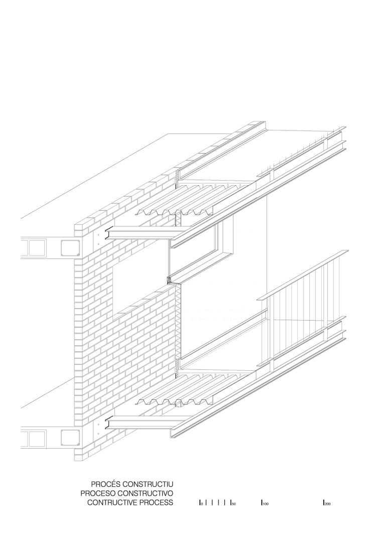 Construction detail. SB Building. 110 affordable rental apartments, complementary spaces, and commercial premises by EMBA.