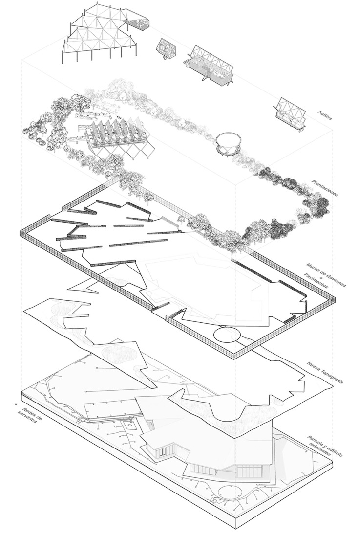 Axonometry. Circulating Garden for the CIEC by gaSSz arquitectos.