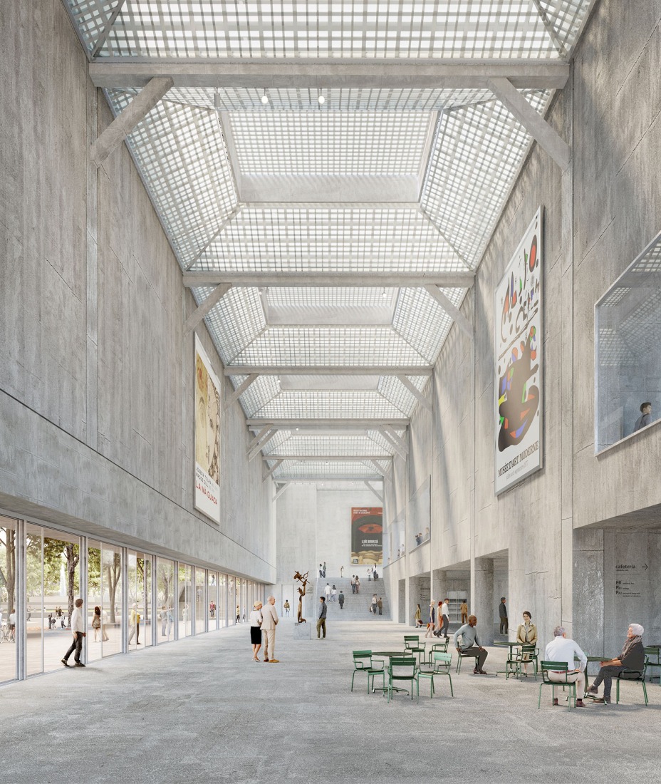 Interior view of the entrance to the new MNAC. Extension of the MNAC by Harquitectes and Christ & Gantenbein.
