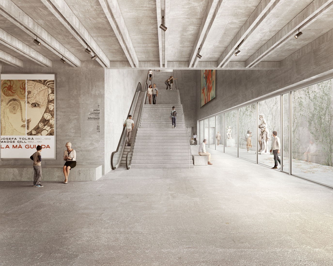 Interior view of the connecting passageway. Extension of the MNAC by Harquitectes and Christ & Gantenbein.