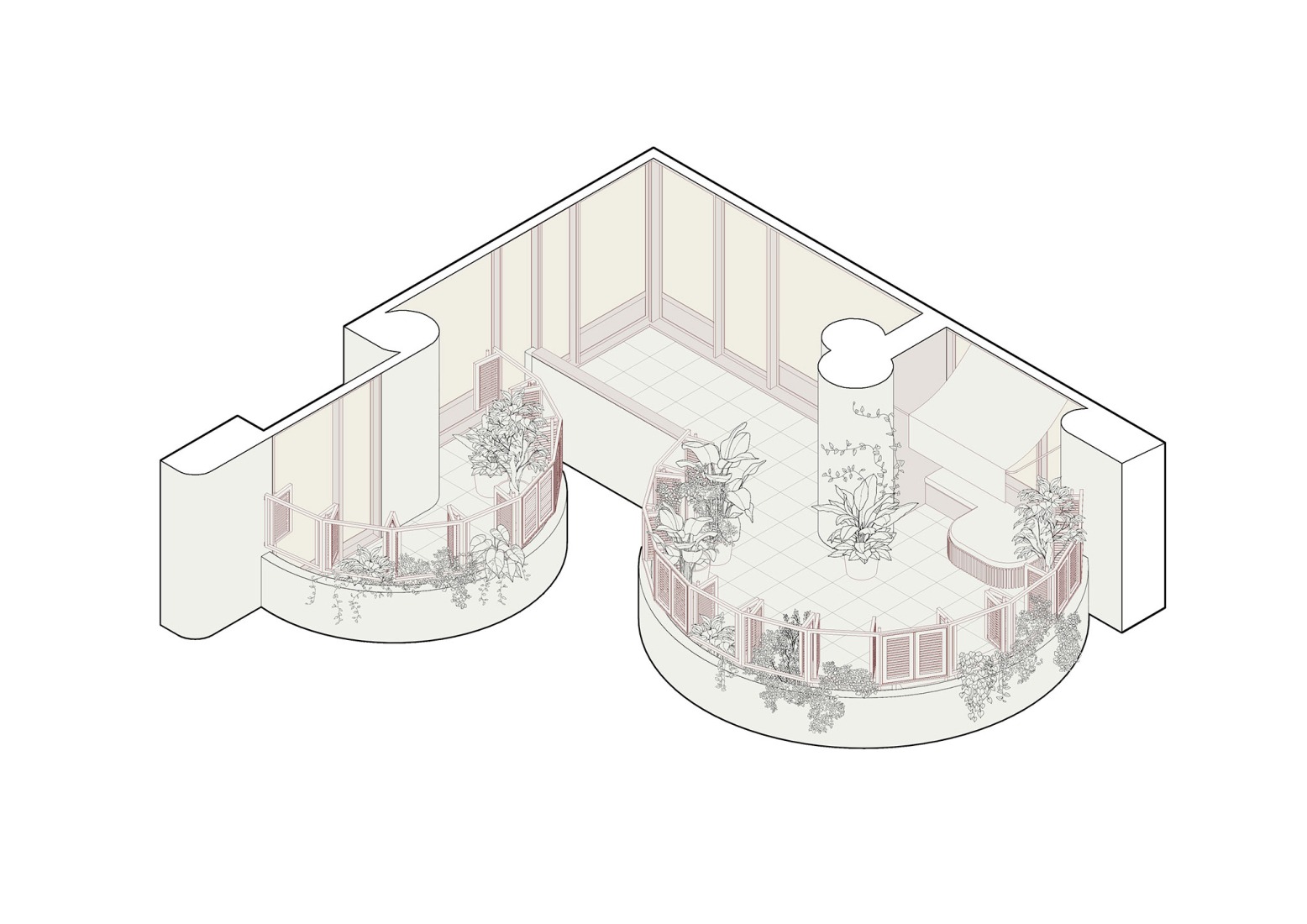 Terrace axonometric. Renovation in "Torres Blancas" by CSO.