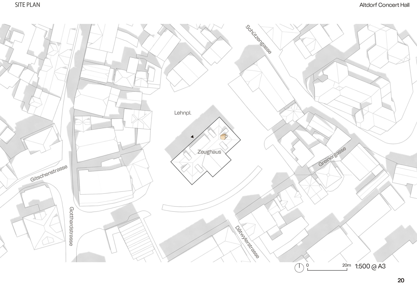 Site plan. Altdorf Concert Hall por Shigeru Ban Architects.