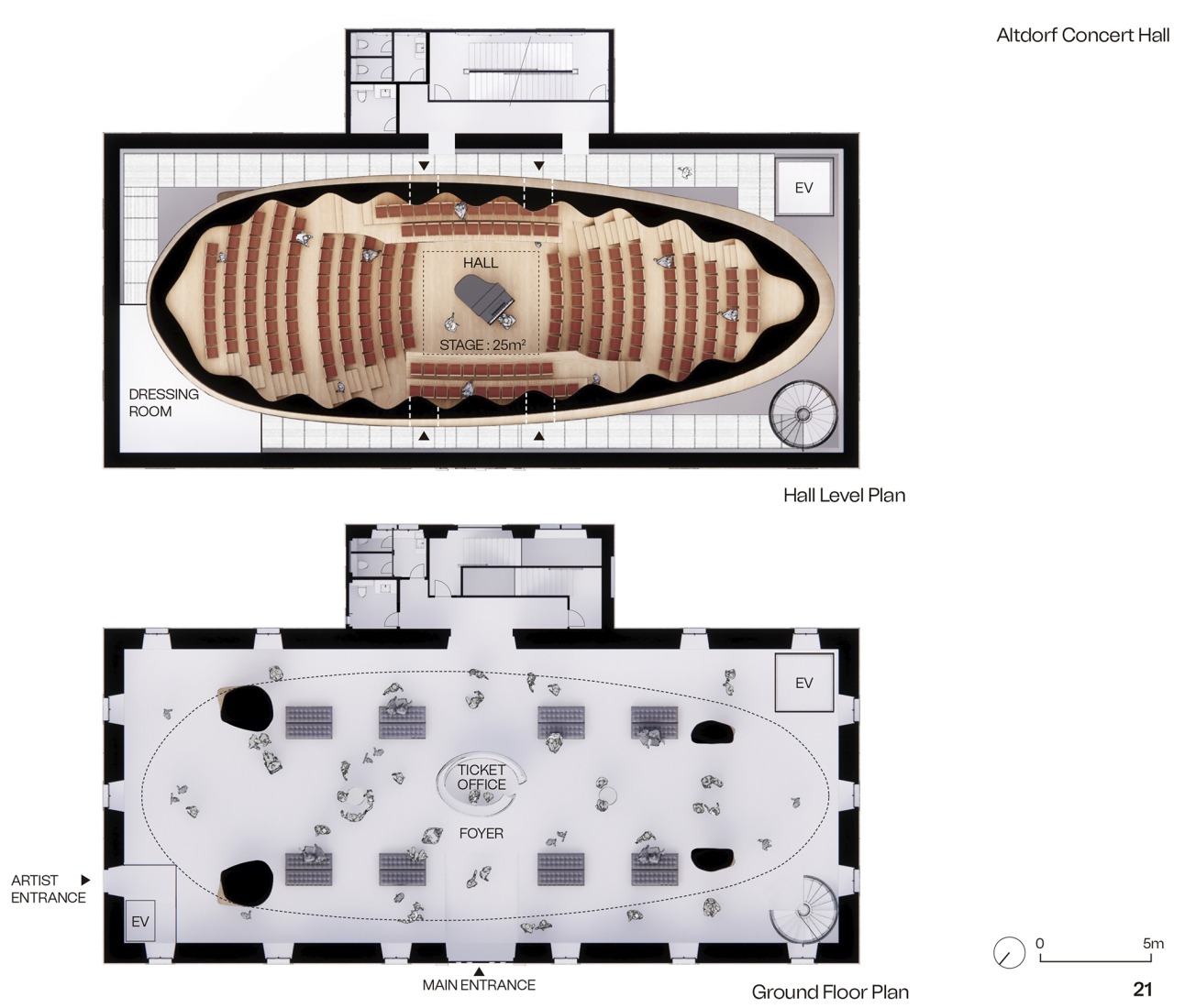 Ground floor plan. Altdorf Concert Hall por Shigeru Ban Architects.