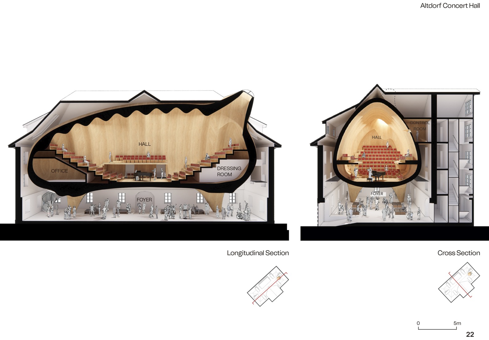 Sections. Altdorf Concert Hall por Shigeru Ban Architects. 