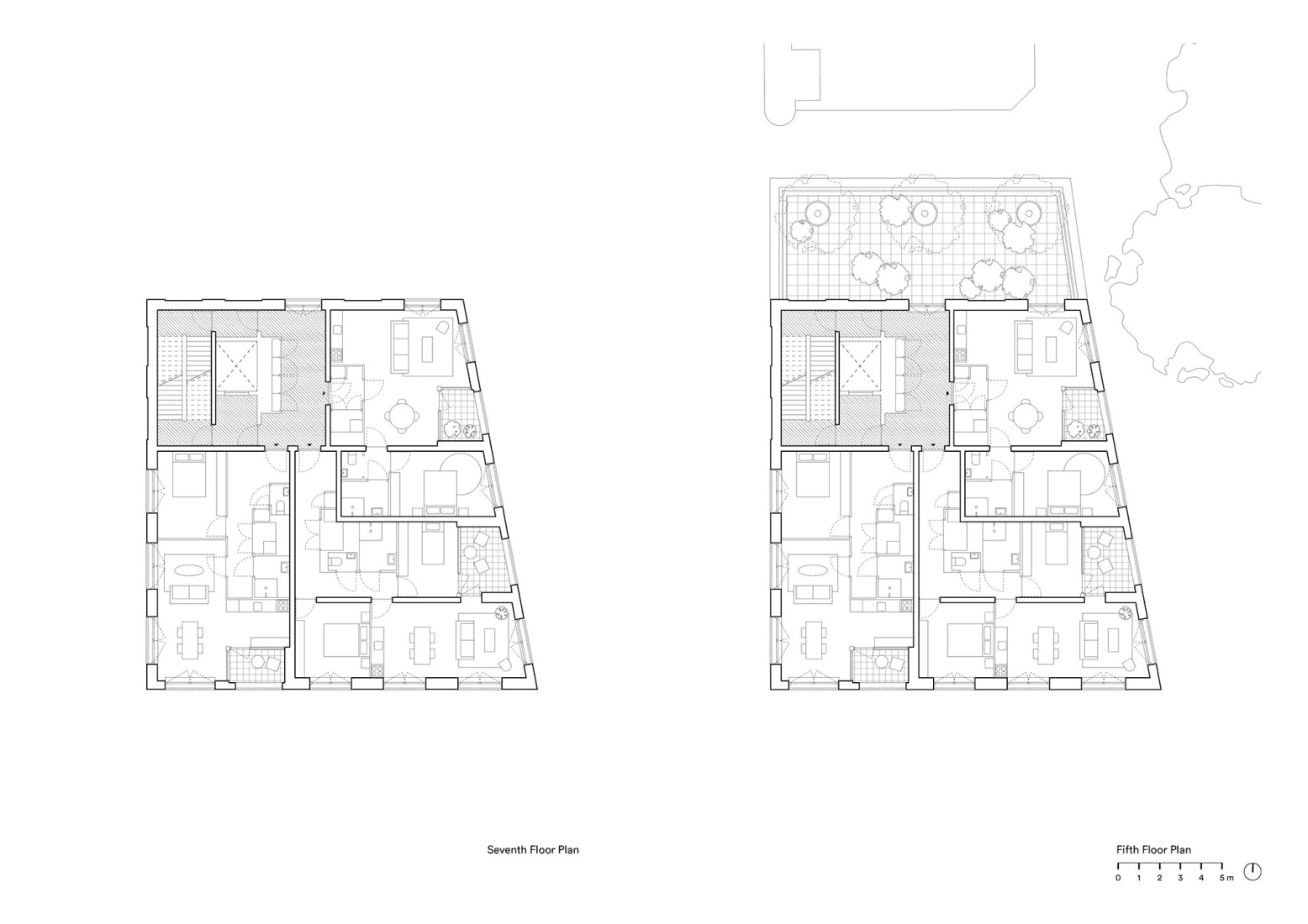 Seventh floor plan. "De Hartenrust" by van Bergen Kolpa Architects.