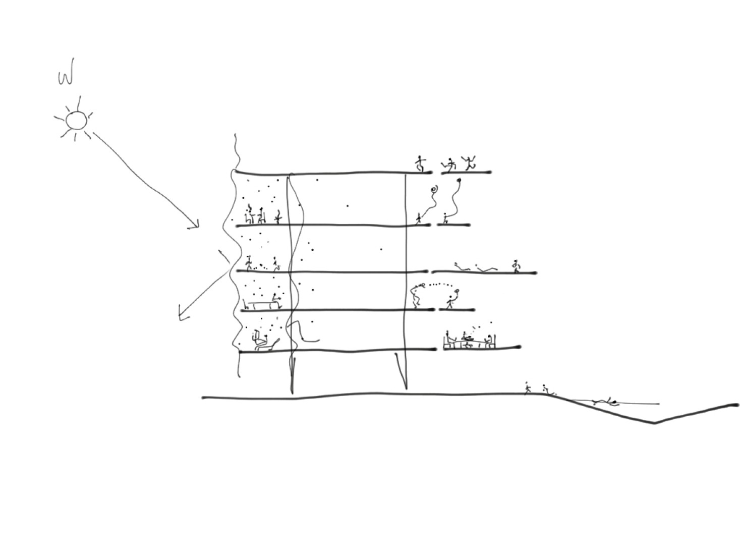 Phase 1. Section sketch. "Espai Natura" by BAILORULL.
