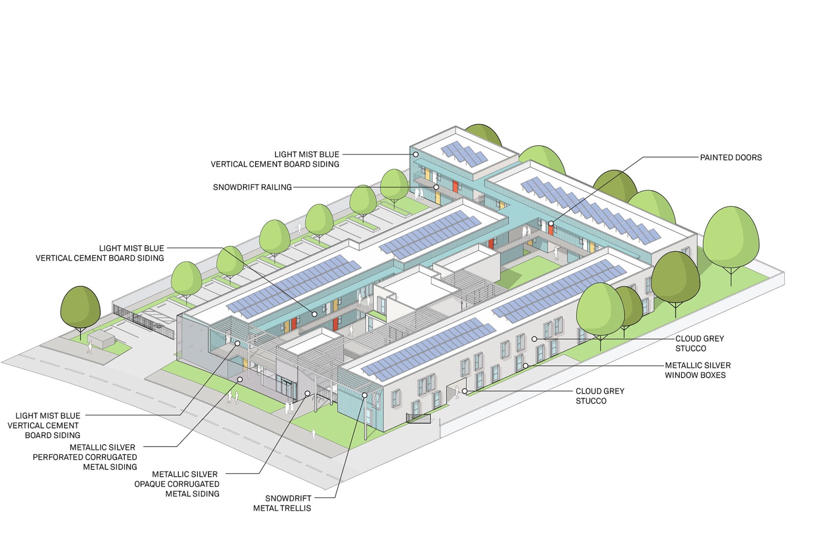 Axonometry. Northview Apartments by Brooks + Scarpa.