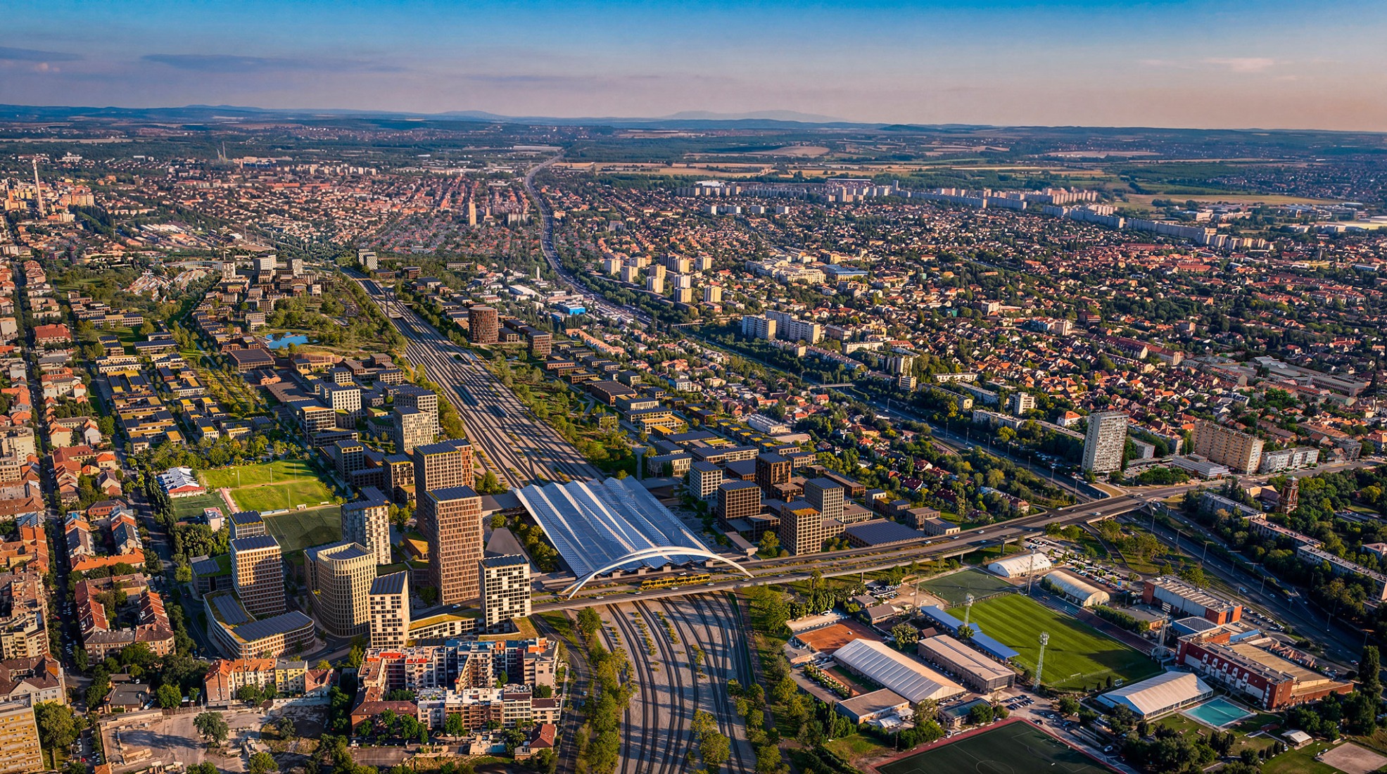 Rákosrendező Masterplan by Coldefy + CITYFÖRSTER + sporaarchitects + TREIBHAUS.LAND + Marko&Placemakers. Rendering by Zoa.