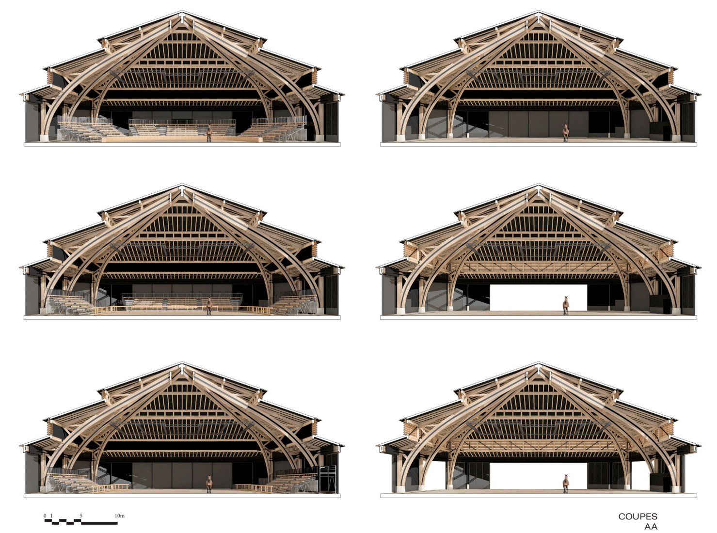 Secciones en perspectiva. Sala Espectáculos Haras Nacional de Hennebont por K architectures. 
