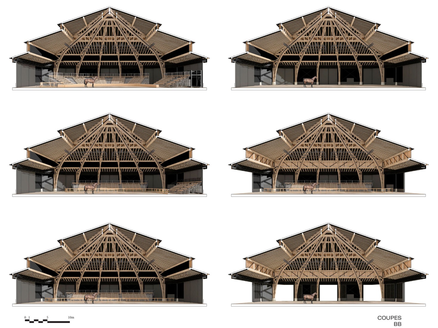 Secciones en perspectiva. Sala Espectáculos Haras Nacional de Hennebont por K architectures. 
