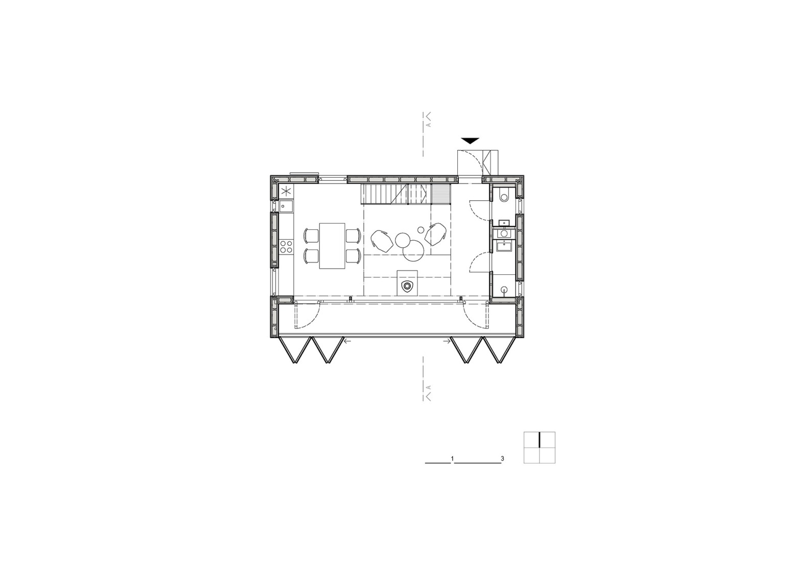 Plano de planta baja. Cabaña «Entre la Roca y el Río» por Mimosa.