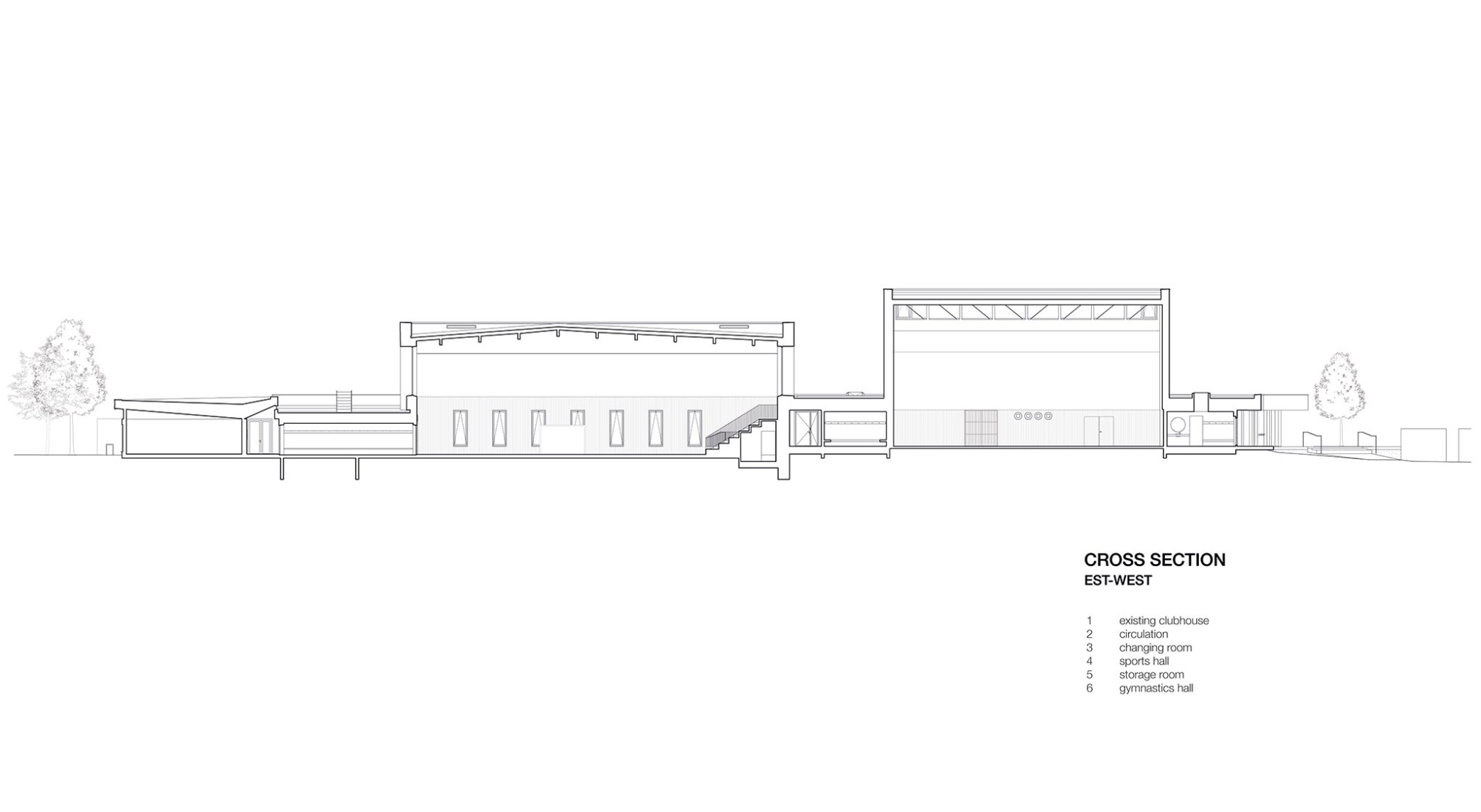 Sección transversal. Complejo Deportivo Katia & Maurice Krafft por RHB architectes.