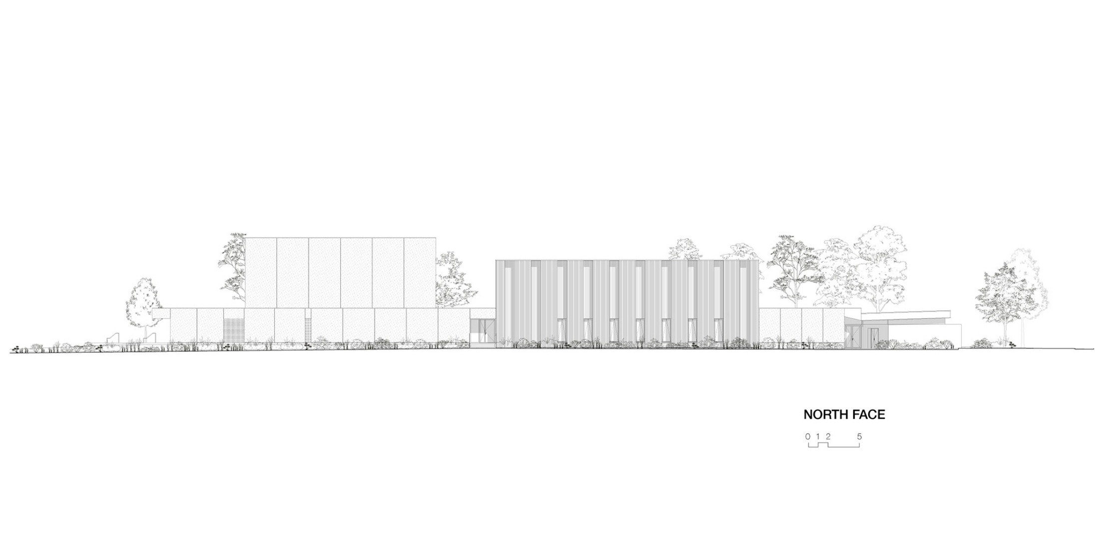 Alzado norte. Complejo Deportivo Katia & Maurice Krafft por RHB architectes.