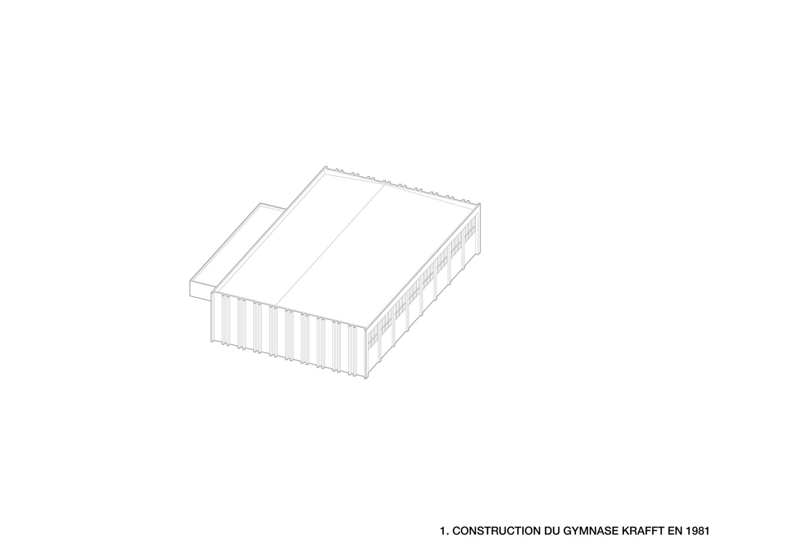 Axonometría. Complejo Deportivo Katia & Maurice Krafft por RHB architectes.