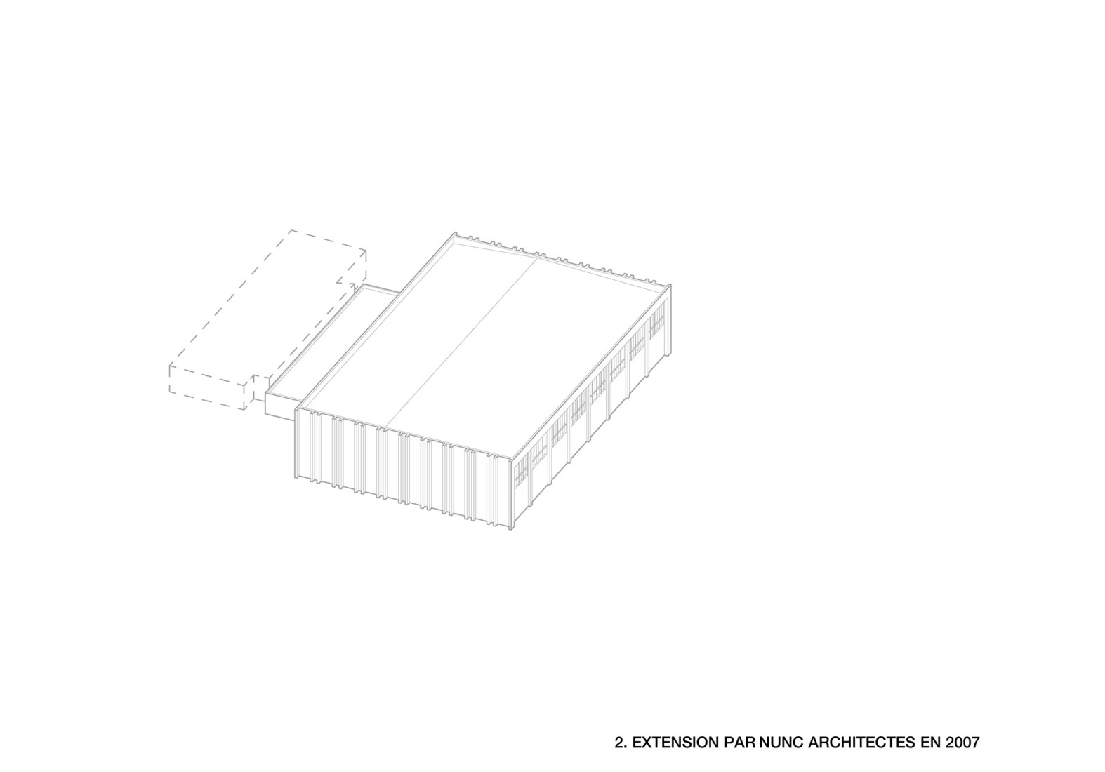 Axonometría. Complejo Deportivo Katia & Maurice Krafft por RHB architectes.