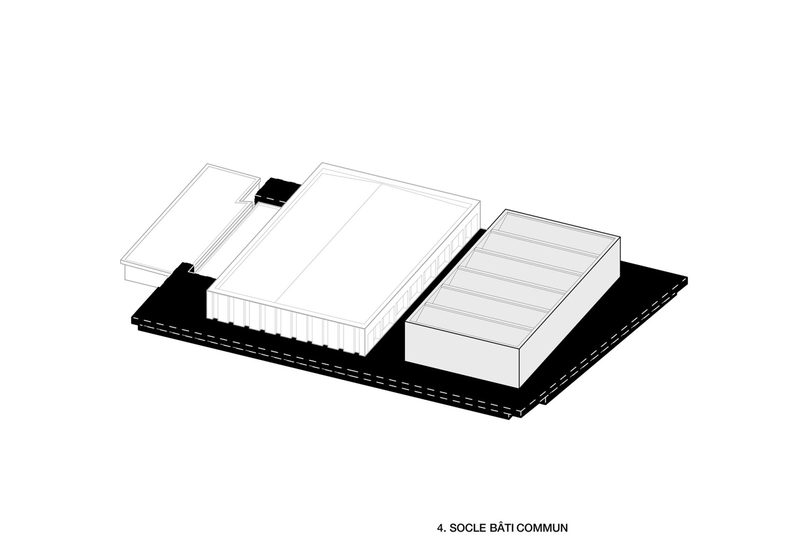 Axonometría. Complejo Deportivo Katia & Maurice Krafft por RHB architectes.
