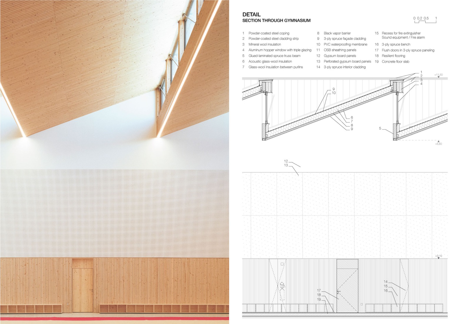 Detalle constructivo. Complejo Deportivo Katia & Maurice Krafft por RHB architectes.
