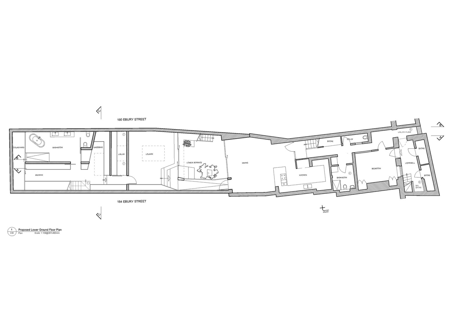 Plano de planta baja inferior. «Mozart House» por Studio DERA.