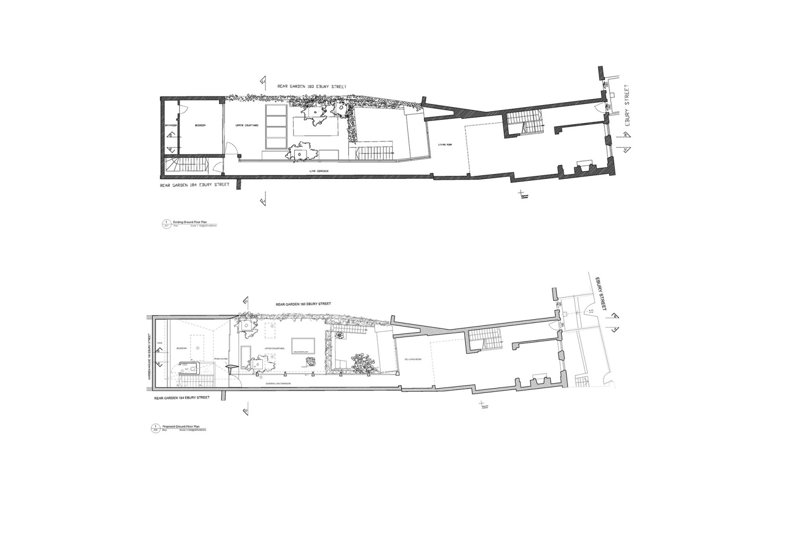 Plano de planta baja existente y propuesta. «Mozart House» por Studio DERA.