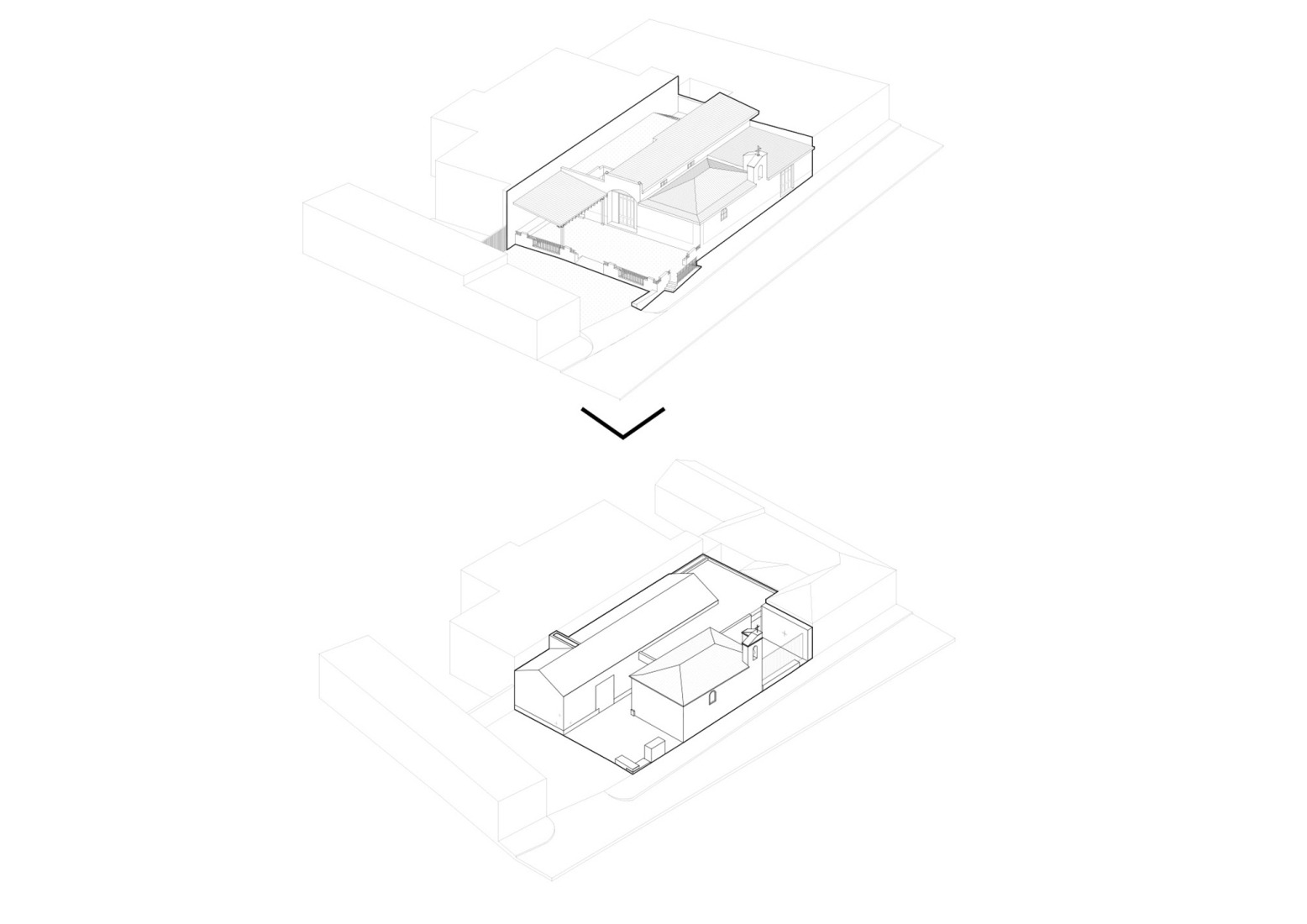 Axonometry. Church of Saint Michael the Archangel in Geneto by Alejandro Beautell.