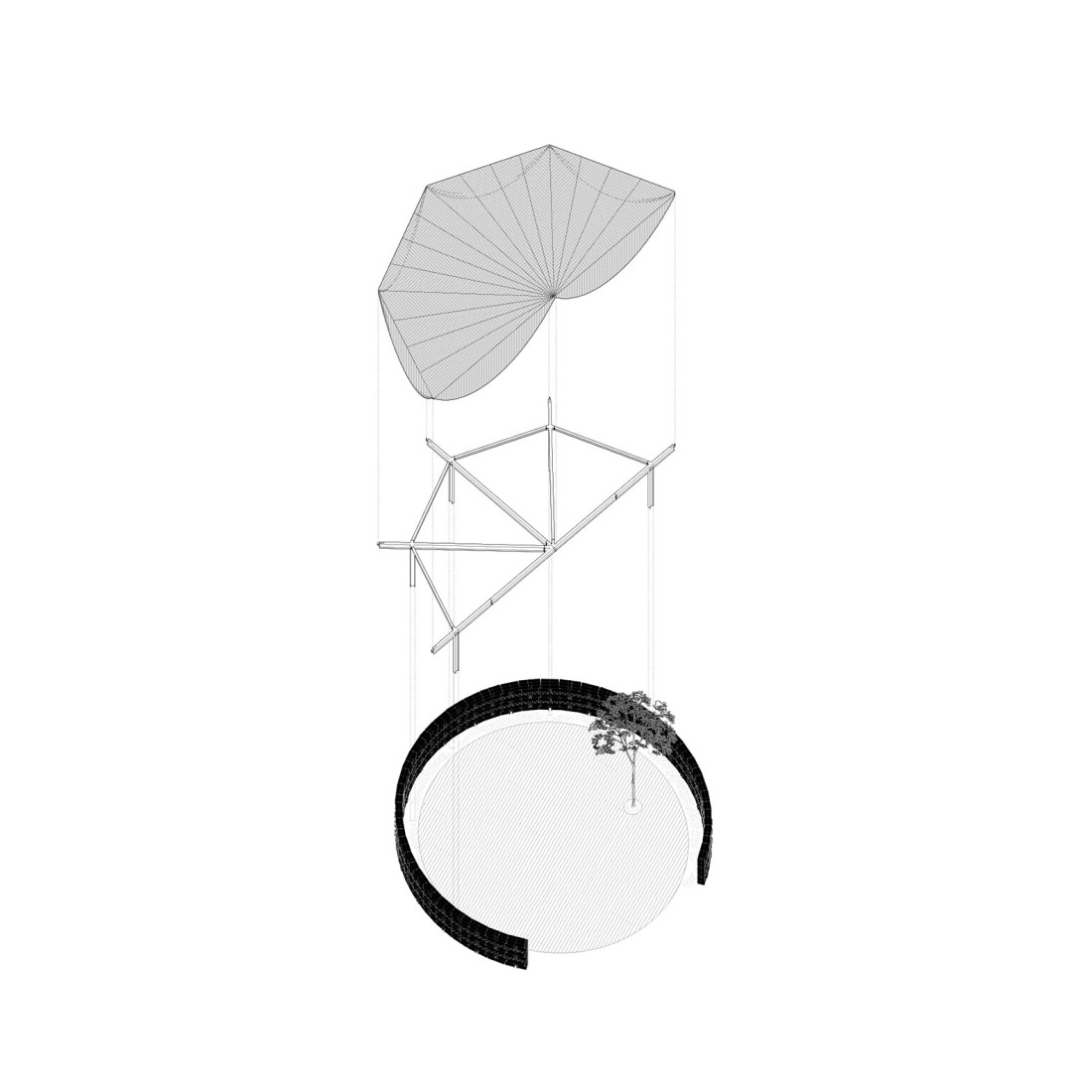 Axonometry. Rotation pavilion by ATA Atelier.