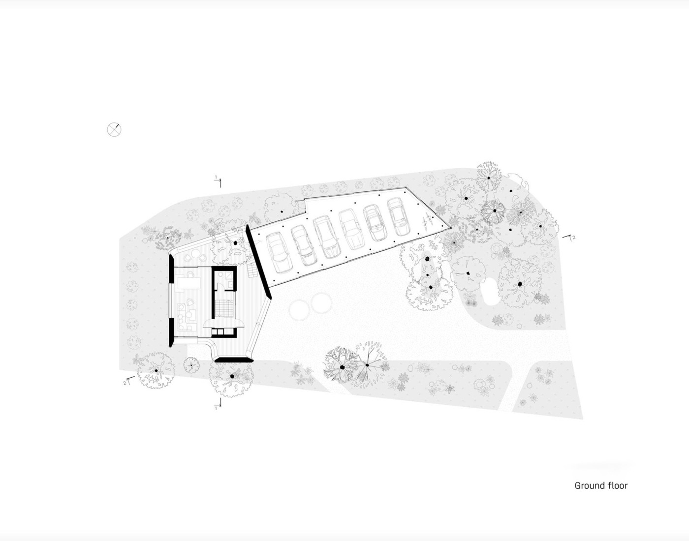 Plano de planta baja. Garaje para colección de automóviles por Atrium.