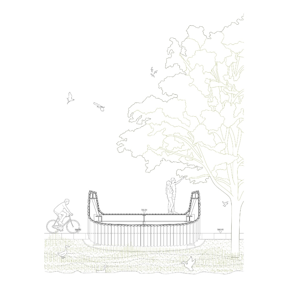 Section. Splavarska Lent Tabor Bridge by Burgos & Garrido.