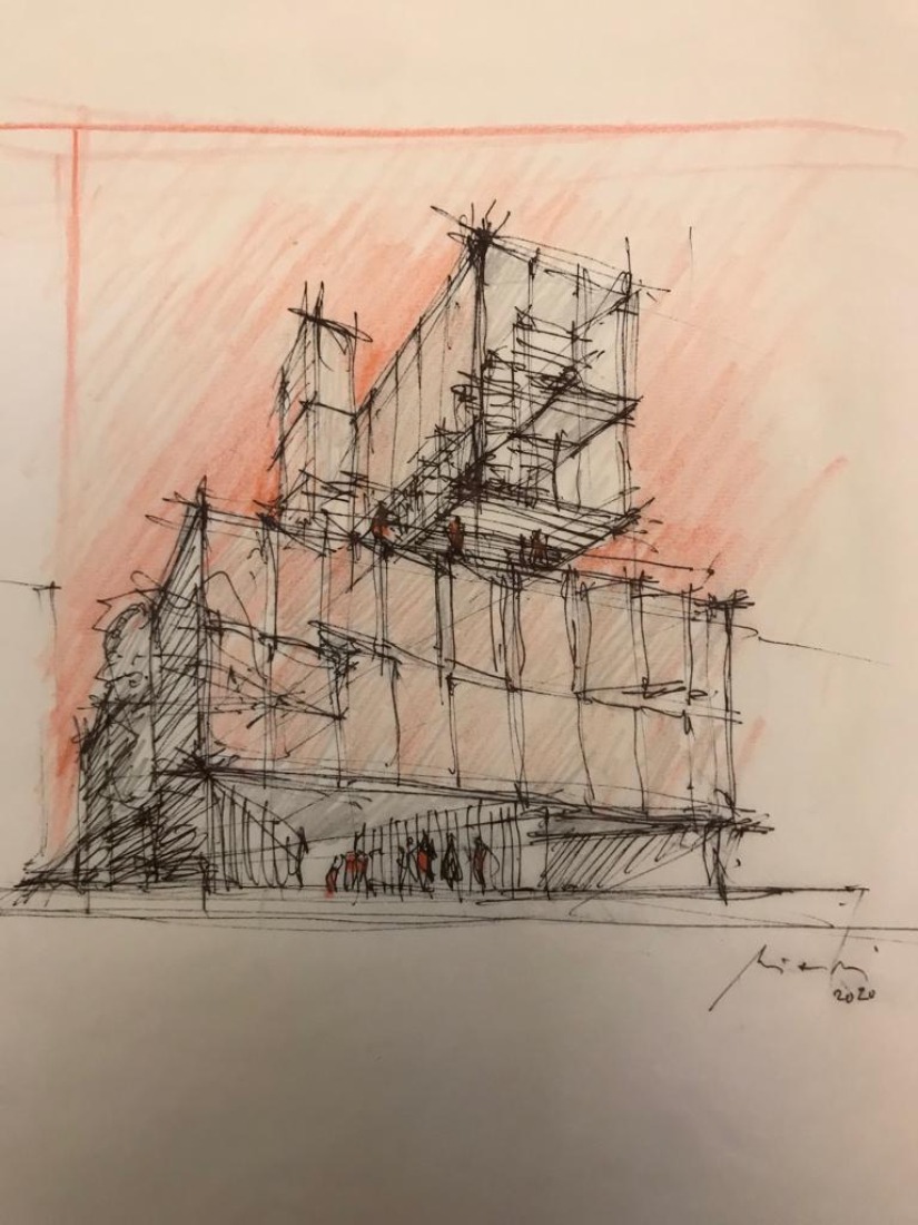Croquis. Nueva sede de la Universidad Rudolf Steiner por Biselli Katchborian. 